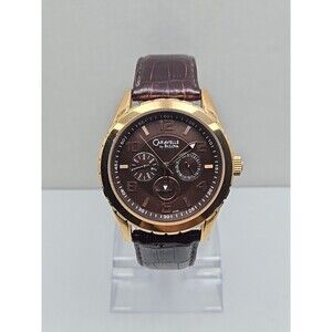 Caravelle by Bulova Rose Gold Brown Dial Multifunction Leather Watch New Battery